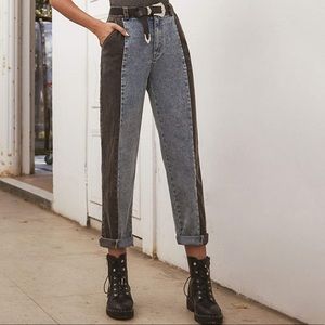 Two Toned High Waisted Black and Medium Wash Jeans
